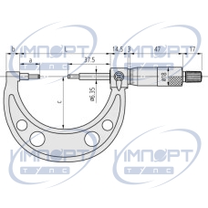 Микрометр со шлицевым шлицем 275-300 мм, измерительная поверхность 3 мм 111-126 Mitutoyo Микрометр со шлицевым шлицем 275-300 мм, измерительная поверхность 3 мм 111-126 Mitutoyo